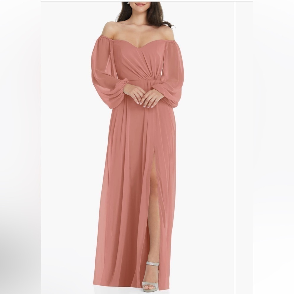 Dessy Collection Convertible Neck Long Sleeve Chiffon Maxi Gown Size 4